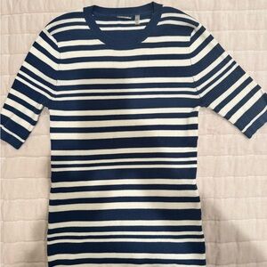 Elie Tahari Blue and Cream Striped Knit Top